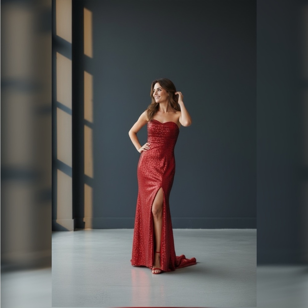 Strapless Red Sequin Gown